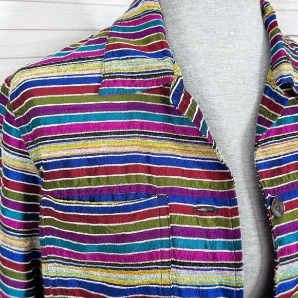 Chico’s Vintage Rainbow Striped Silk Blend Shirt Jacket Shacket Multicolor Small - Picture 5 of 12